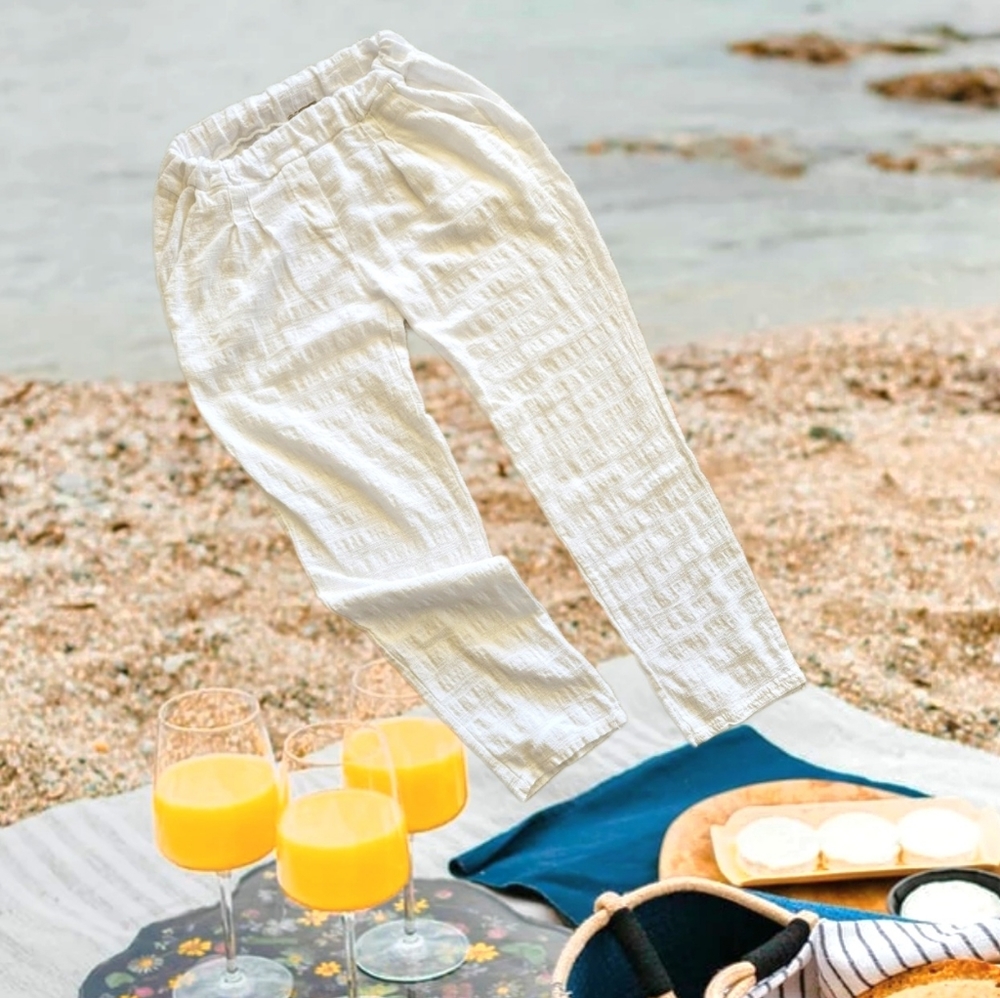 New from 🇮🇹 Italy! Breezy Textured White Cotton‎ Linen Beach Pants Size M/L - Picture 5 of 5